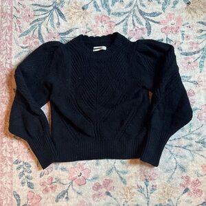 Anthropologie Black Crewneck Puff-Sleeve Knit Sweater